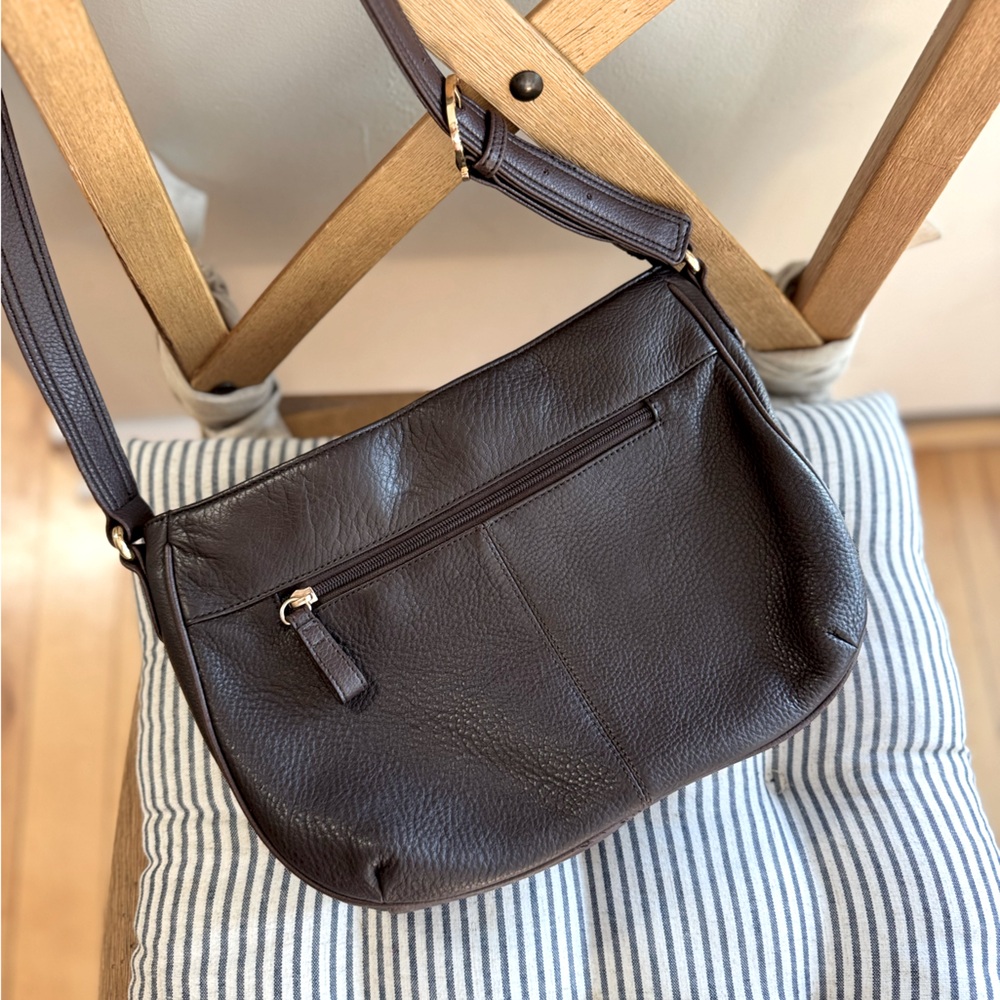Vintage Stone & Co. Dark Brown Brass Pebbled Leather Purse Crossbody Bag